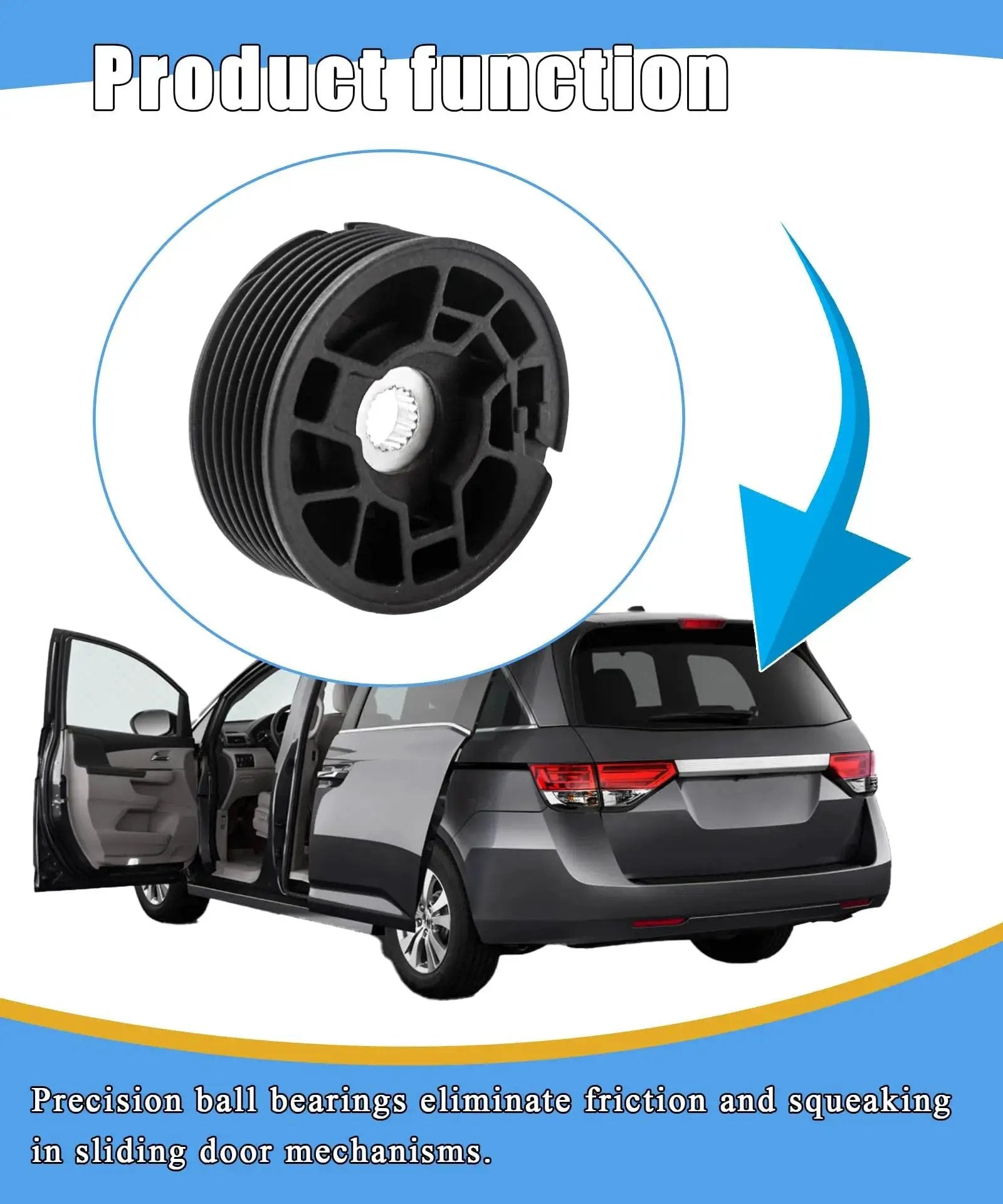 Sliding Door Cable Pulley Spool For Odyssey 2011 2017 Left Or Right Side Replacement Part shown with open minivan door