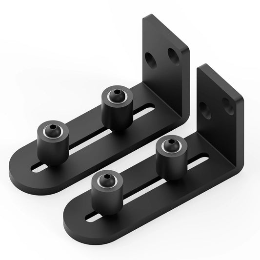 2 Pack Sliding Barn Door Bottom Floor Guides With Wall Mounted Rollers, Ball Bearings, Adjustable Stay Roller, Flat Bottom Design, Durable Black Powder Coated Steel, Rust And Wear Resistant Construction