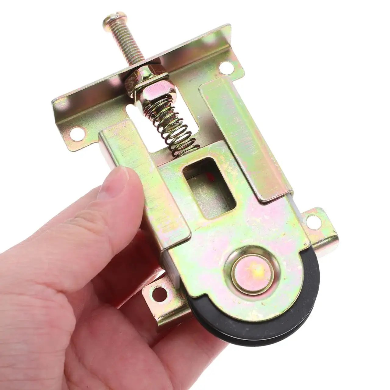 2 Pcs Sliding Door Roller Wheels With Heavy Duty Stamped Housing And POM Bearings shown in hand, featuring bottom mount installation.