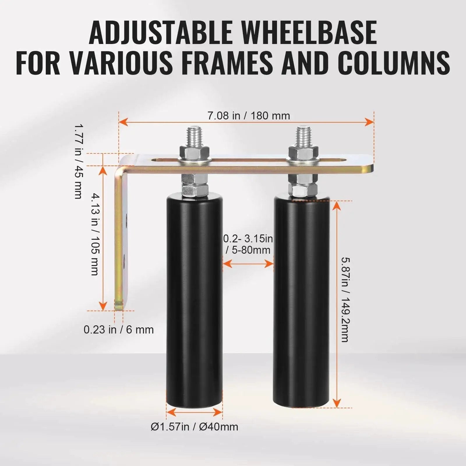Sliding Gate Kit 6 Inch Gate Hardware With L Bracket Universal Adjustable Gate Rollers showcasing adjustable dimensions.