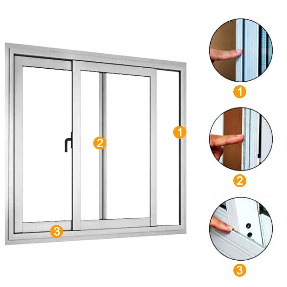Weather Stripping For Doors And Windows Self Adhesive Door Seal With 39.4 Feet Of Gray 0.35 In Wide And 0.35 In Thick Brush on a sliding window.