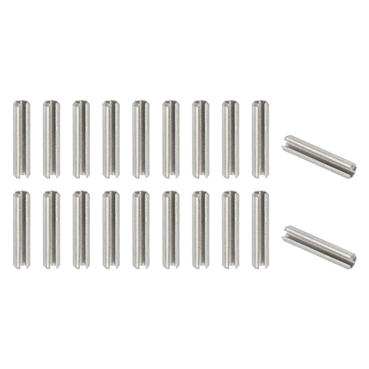 Slotted Spring Pin, 20 Pcs 3/16" x 1" (5.3mm x 25mm) 304 Stainless Steel Split Roll Pins in silver, aligned in rows