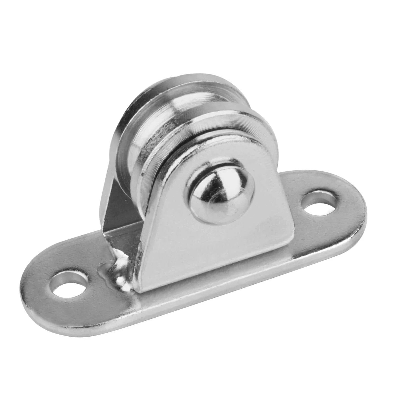 Front view of 8 Pcs 1" Small Pulley Block, Silent Pulley Wheel for 1/8" Cord, Max Load 176 lb, chrome-plated finish.
