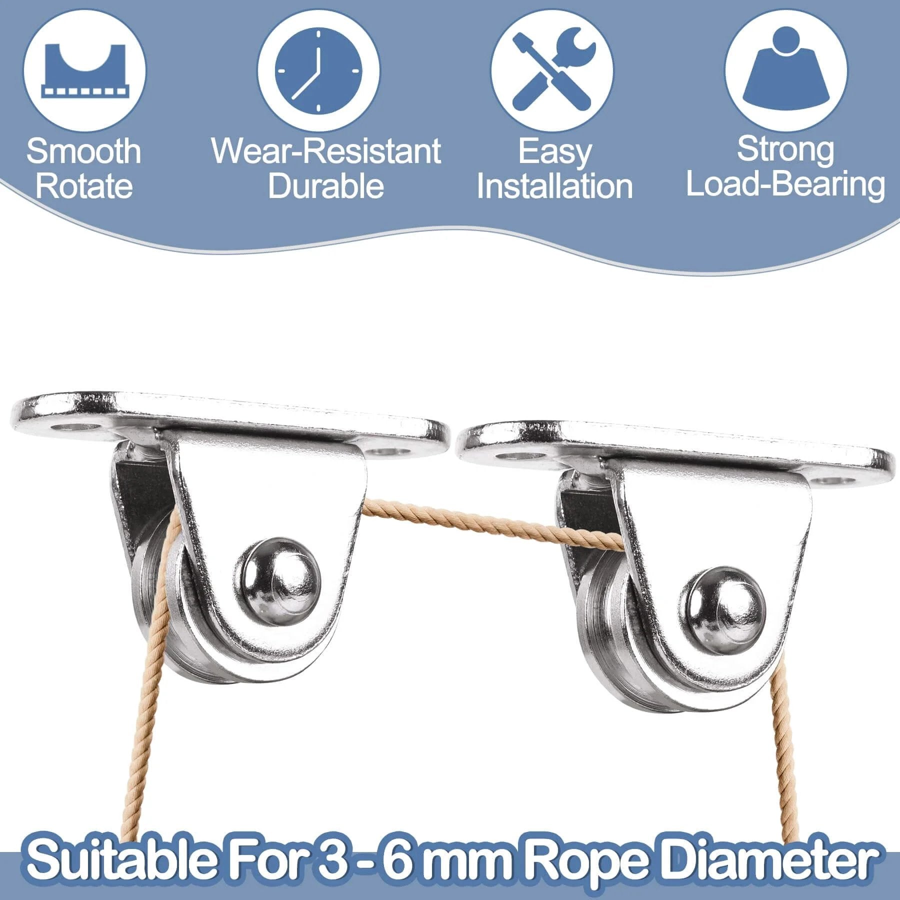 Small Pulley Block 1" Mini Duplex Pulley Roller Frictionless Silent Wheel Heavy Duty Fixed Sheave Loading 176 lb
