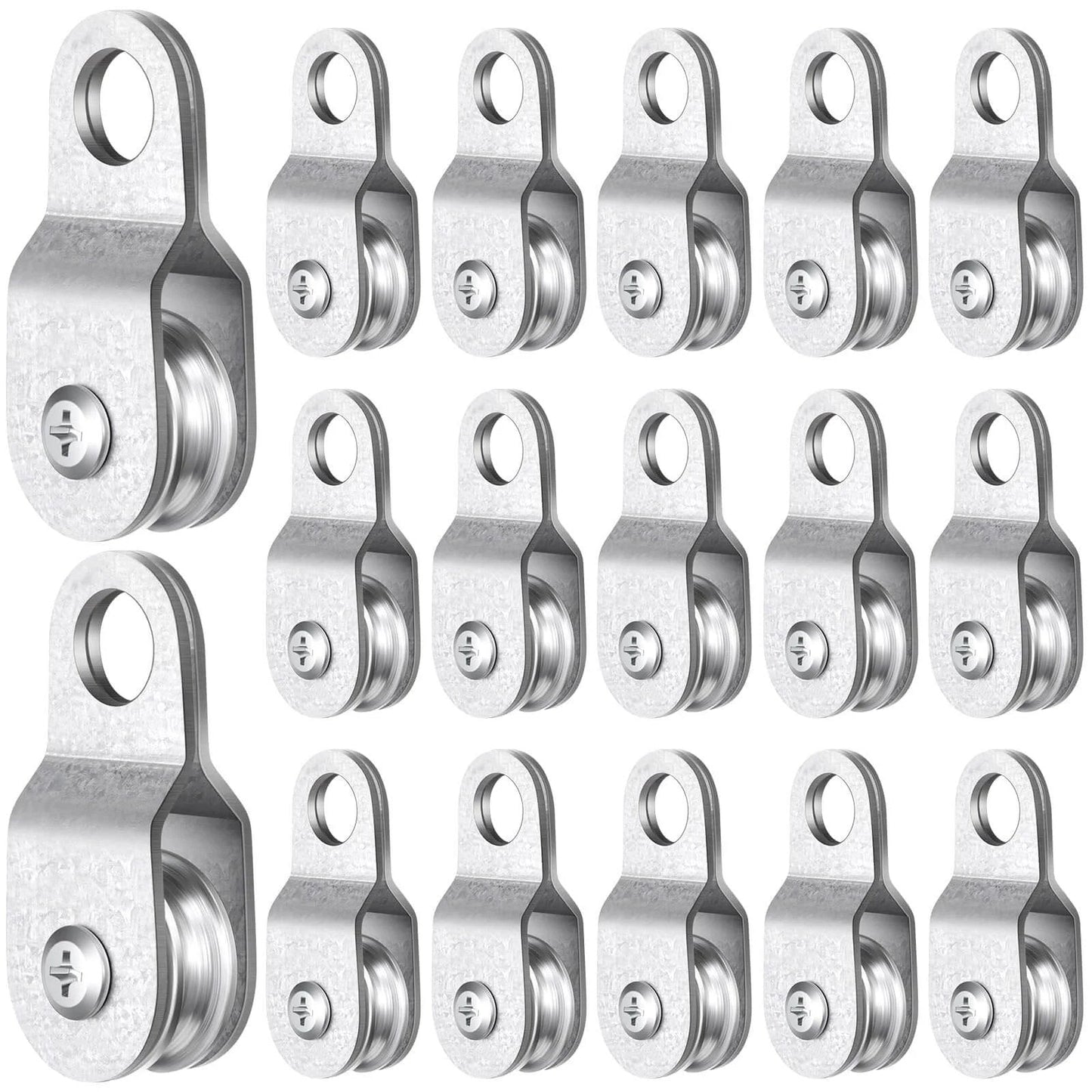 20 Pcs Small Single Pulley Block Wheel Bearing Inside Cable Rollers Single Snatch Cable Pulley Block Hanging Rope Accessories for 6mm/ 0.23 and 8mm/ 0.31'' Wire Rope, Load 70 Lb(2.6 x 1.1 Inch) displayed in grid