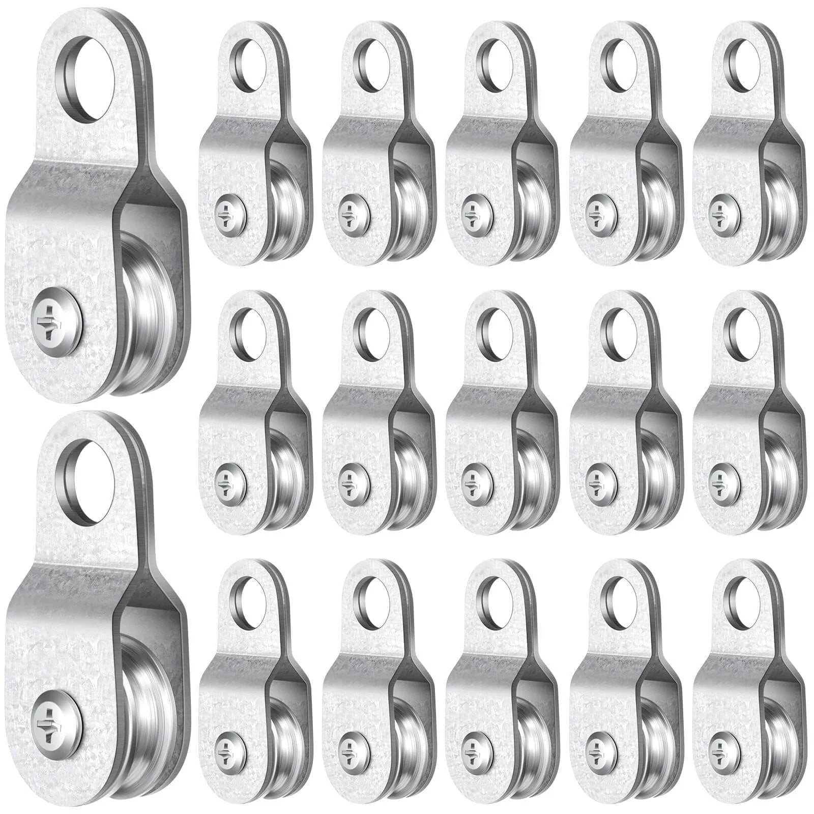 20 Pcs Small Single Pulley Block Wheel Bearing Inside Cable Rollers Single Snatch Cable Pulley Block Hanging Rope Accessories for 6mm/ 0.23 and 8mm/ 0.31'' Wire Rope, Load 70 Lb(2.6 x 1.1 Inch) displayed in grid
