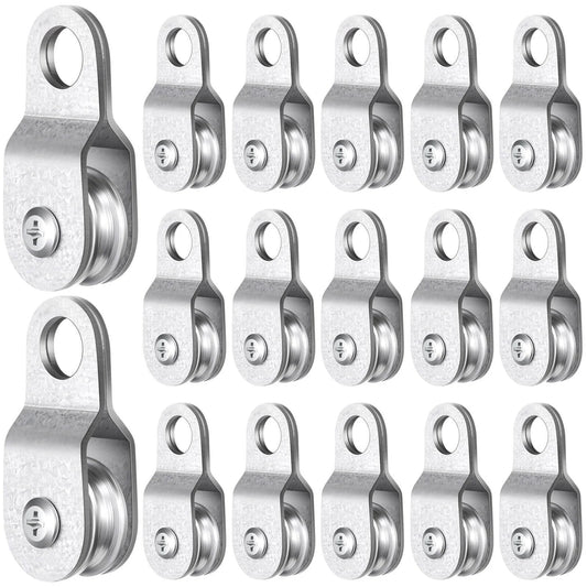 20 Pcs Small Single Pulley Block Wheel Bearing Inside Cable Rollers Single Snatch Cable Pulley Block Hanging Rope Accessories for 6mm/ 0.23 and 8mm/ 0.31'' Wire Rope, Load 70 Lb(2.6 x 1.1 Inch) displayed in grid