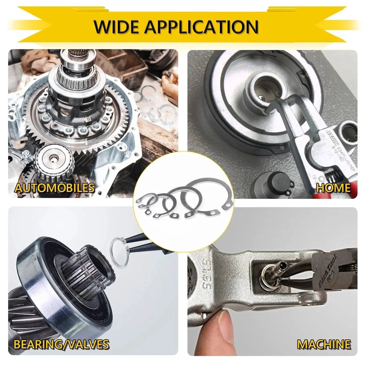 Wide applications of 325 Piece Snap Ring Set For Axles And Shafts External Circlips C Clip Assortment Kit In 15 Sizes Made From 304 Stainless Steel