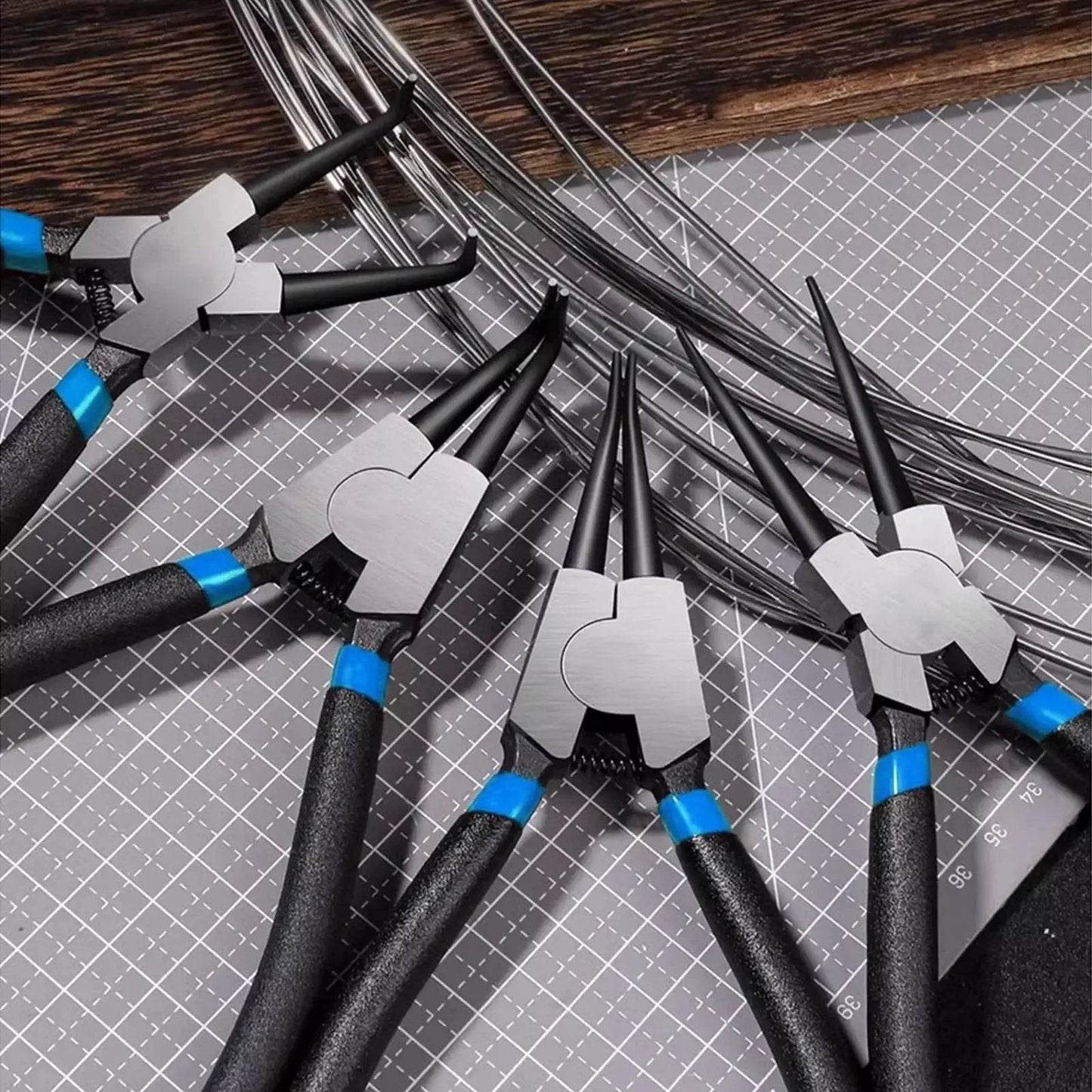 Four 5-inch snap ring pliers from the 850 Piece C Clip And Snap Ring Assortment Kit In 304 Stainless Steel for mechanical maintenance.