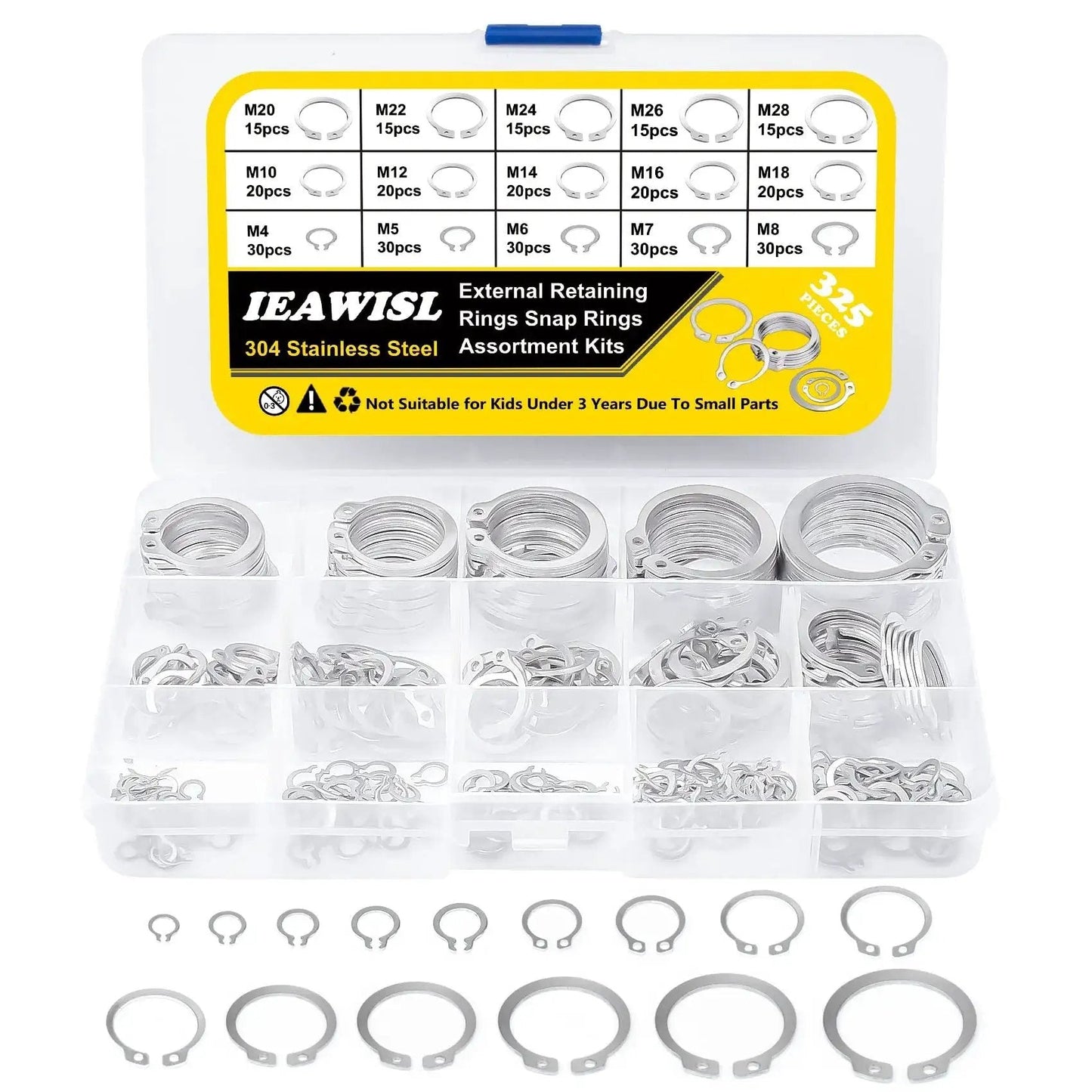 325 Piece Snap Ring Set For Axles And Shafts External Circlips C Clip Assortment Kit In 15 Sizes Made From 304 Stainless Steel