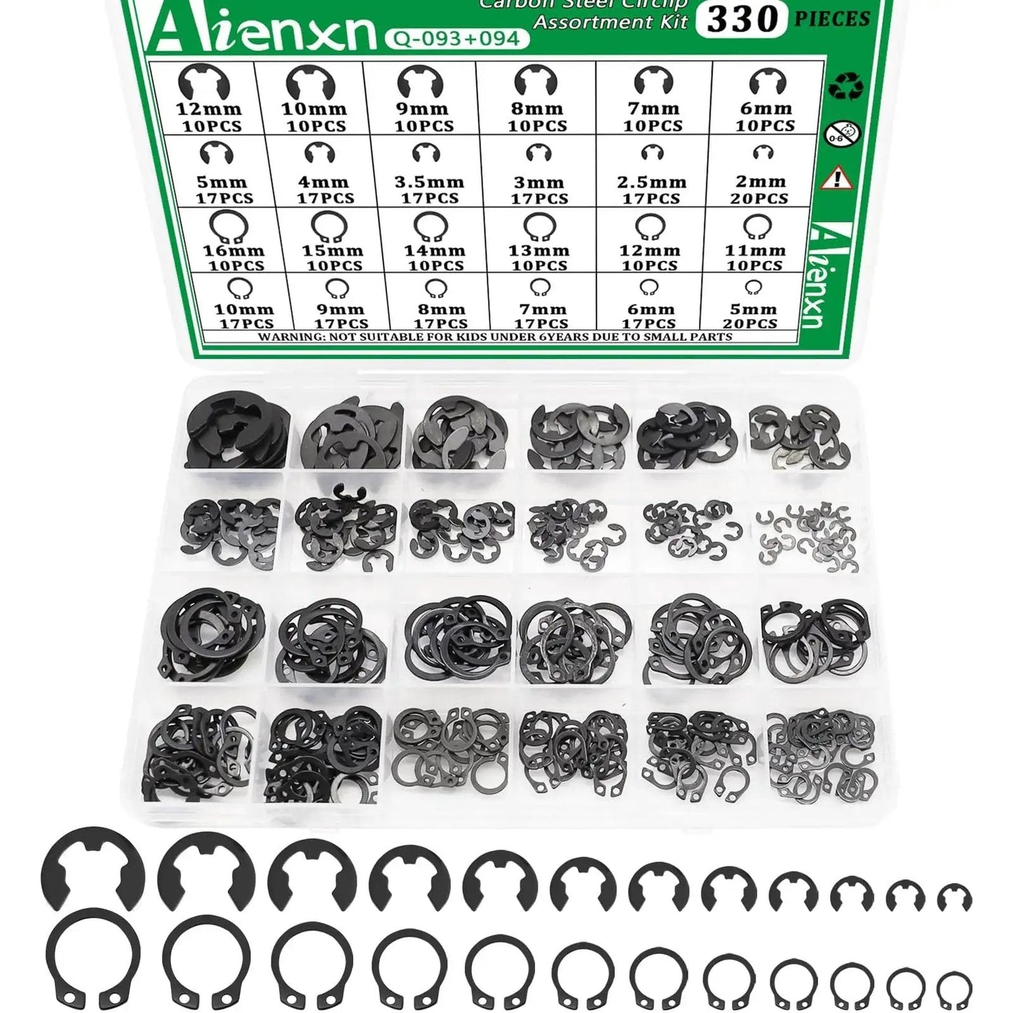 Mega Handy 330 Piece Snap Ring Set With E Clips And C Clips for mechanical projects in plastic organizer
