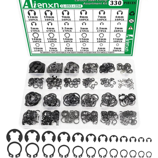 Mega Handy 330 Piece Snap Ring Set With E Clips And C Clips for mechanical projects in plastic organizer