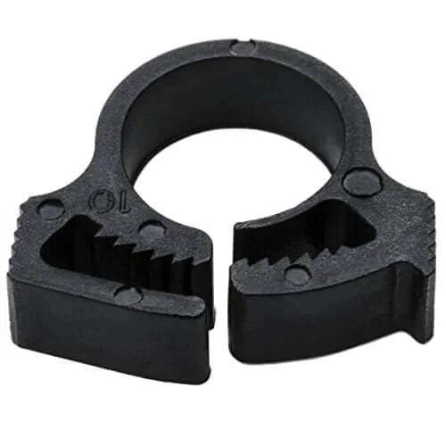 Front view of Snapper Hose Clamp 0.41 To 0.46 Inch Diameter PA66GF13 Black 100 Pack SNP4GHS0C2, glass fiber reinforced nylon.