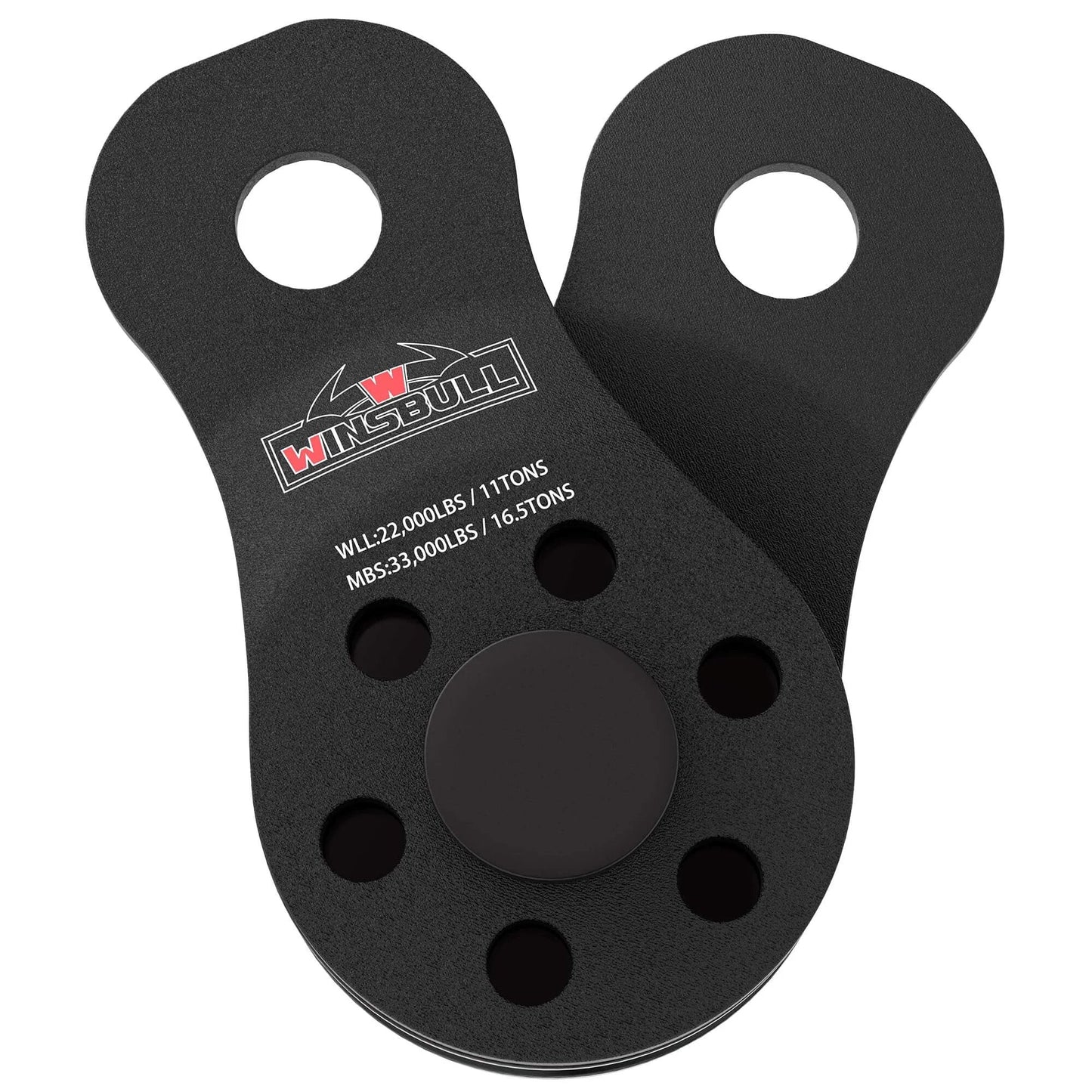 Winch Snatch Block Pulley 11 Tons Fits 1/4" to 1/2" Rope, Towing Off Road Recovery Kit Winch Accessories, black steel front view