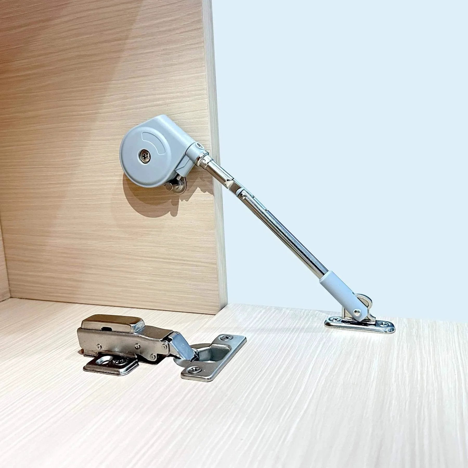 105 Degree Soft Closing Support Rod Hinges,Pull Down Bracket Hinge installed on wooden cabinet door, slowly descend and close feature