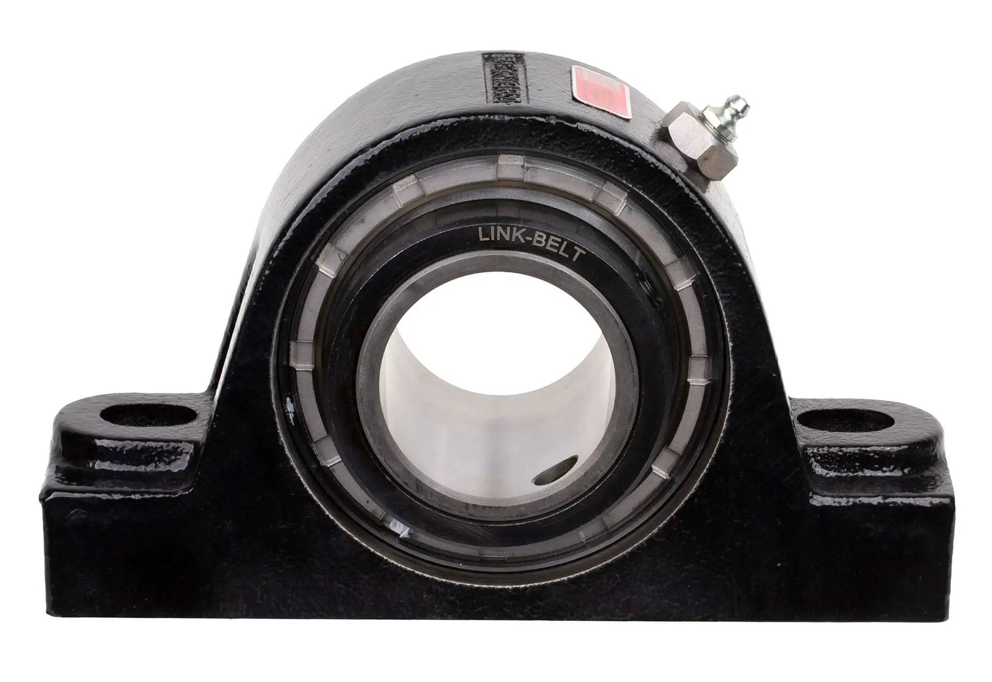 Front view of Durable Heavy Duty Solid Housed Pillow Block Spherical Roller Bearing With Interchangeable Cast Iron Housing And Sealed Design For Industrial Machinery Rexnord Link Belt PEB22443H Two And Eleven Sixteenths Inch