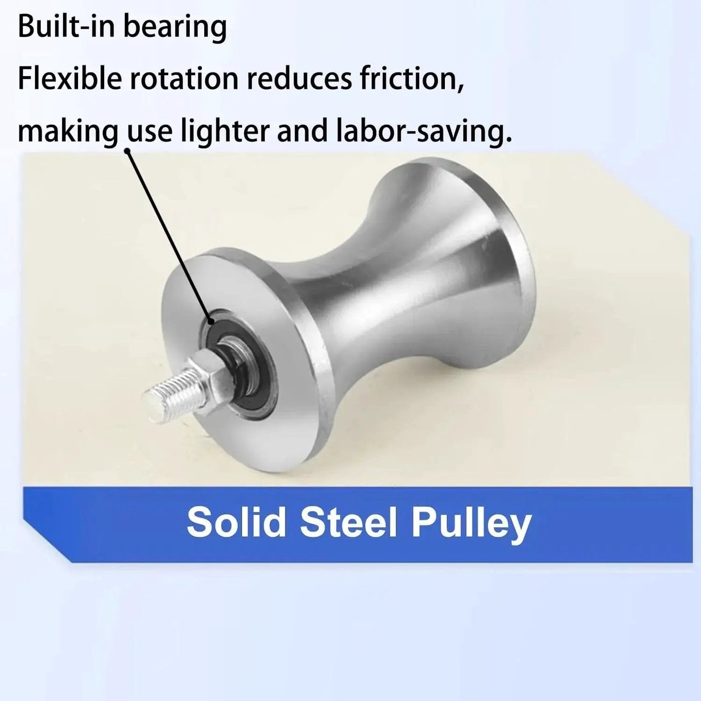 Solid steel pulley with built-in bearing, showcasing flexible rotation for smoother pulling, used in Industrial Cable Pulley Sheave projects.