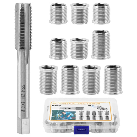 Spark Plug Thread Repair Kit For Automotive Engines M10 By 1 Tap And M12 By 1 Tap Stainless Steel Rethread Kit includes tap and inserts