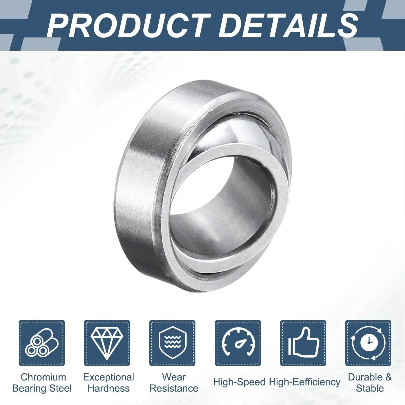Compact 10x19x6mm spherical bearing pair pre-lubed for low noise ABEC 3 precision, built from GCr15 steel, product details view.