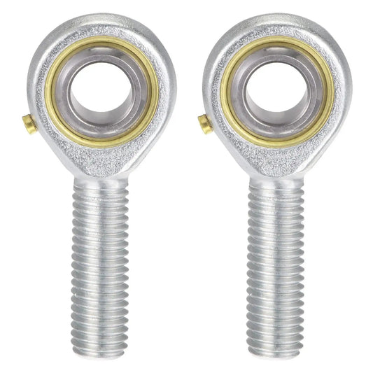 Front view of two POS12 spherical rod end bearings with 12mm bore, M12x1.75 left-hand thread, 45 steel body, ideal for hydraulic cylinders