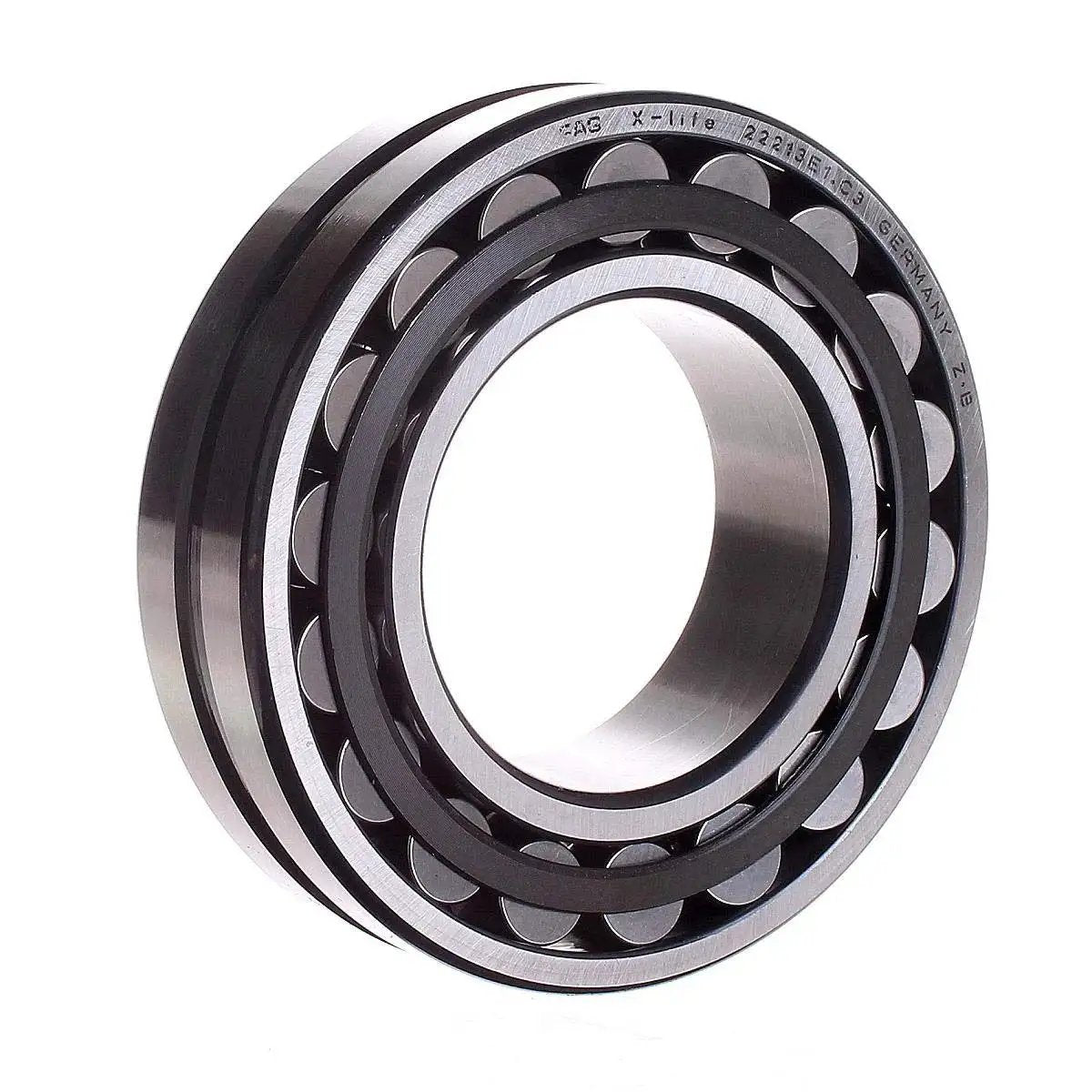 Spherical Roller Bearing Double Row 65mm Bore 22213 E1 C3 for heavy radial loads and axial misalignment, industrial equipment view.