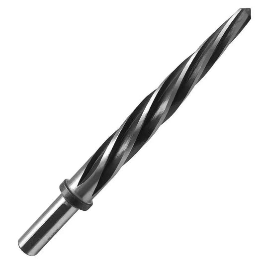 5/8 Inch Spiral Flute Reamer With 1/2 Inch Shank M2 HSS Bridge Reamer shown in uninstalled view, tapered point visible.