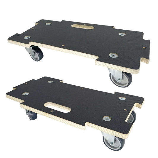 Heavy duty spliceable wood furniture dolly set of 2 with 4 wheels, expandable interlocking platform design, phenolic resin plywood base