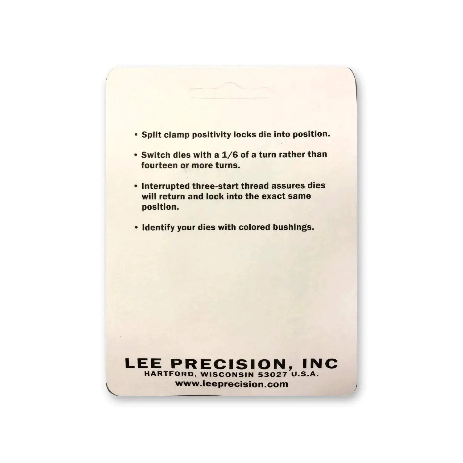 Instructions on Lee Precision package for Spline Drive Breech Lock Bushings 2 Pack for Easy Die Installation without lock rings