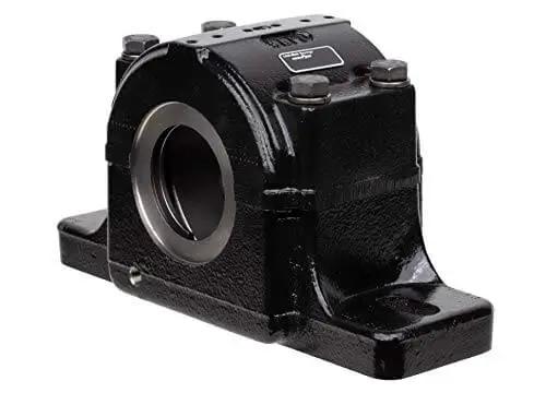 Split Housed Pillow Block Spherical Roller Bearing PLB6847FR 2 15/16 Inch, cast iron housing, sealed bearings for heavy-duty use.