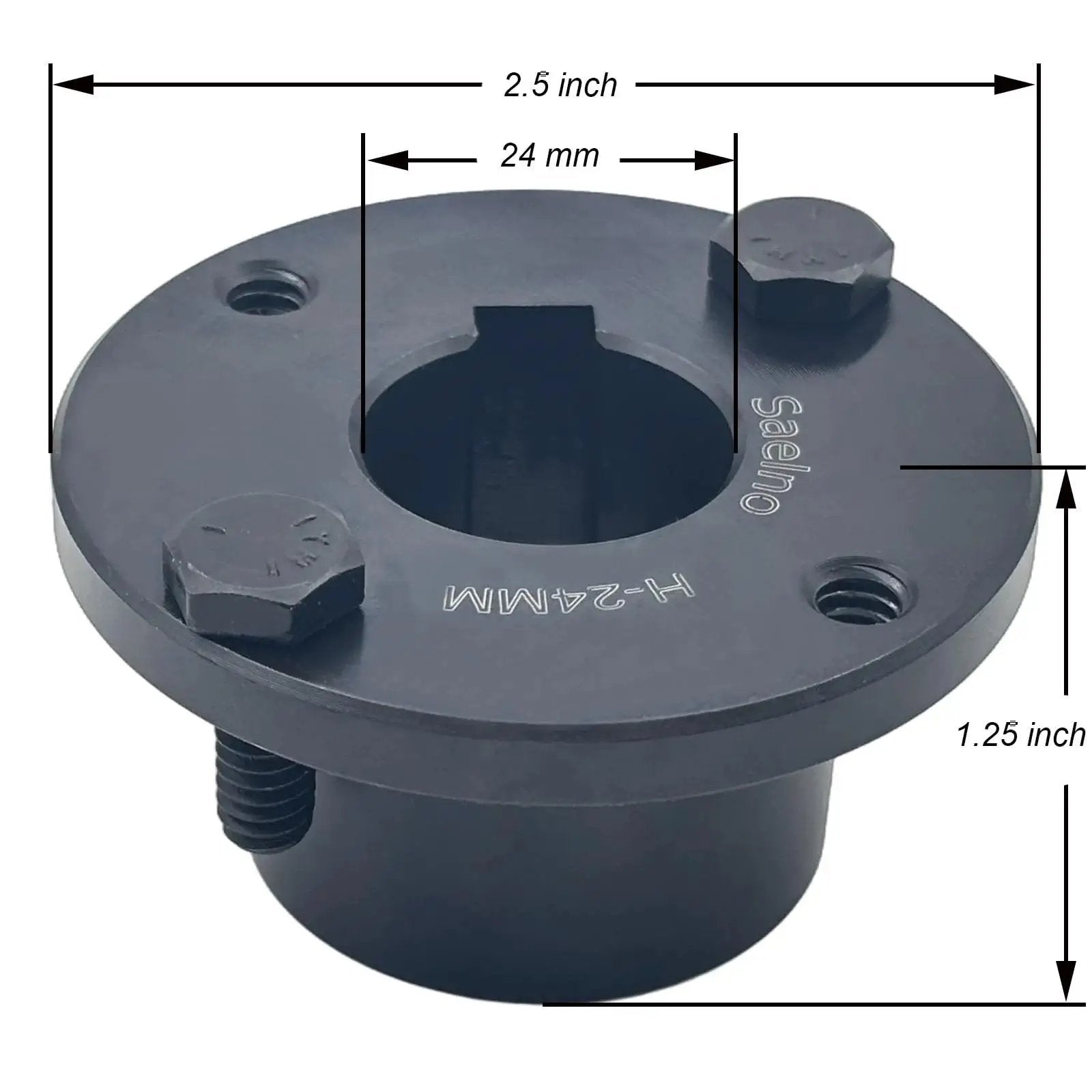 H Style 24mm Split Taper Bushing For Pulleys And Sheaves, carbon steel with 24 mm bore, keyseat 8x3.3, black oxidized finish