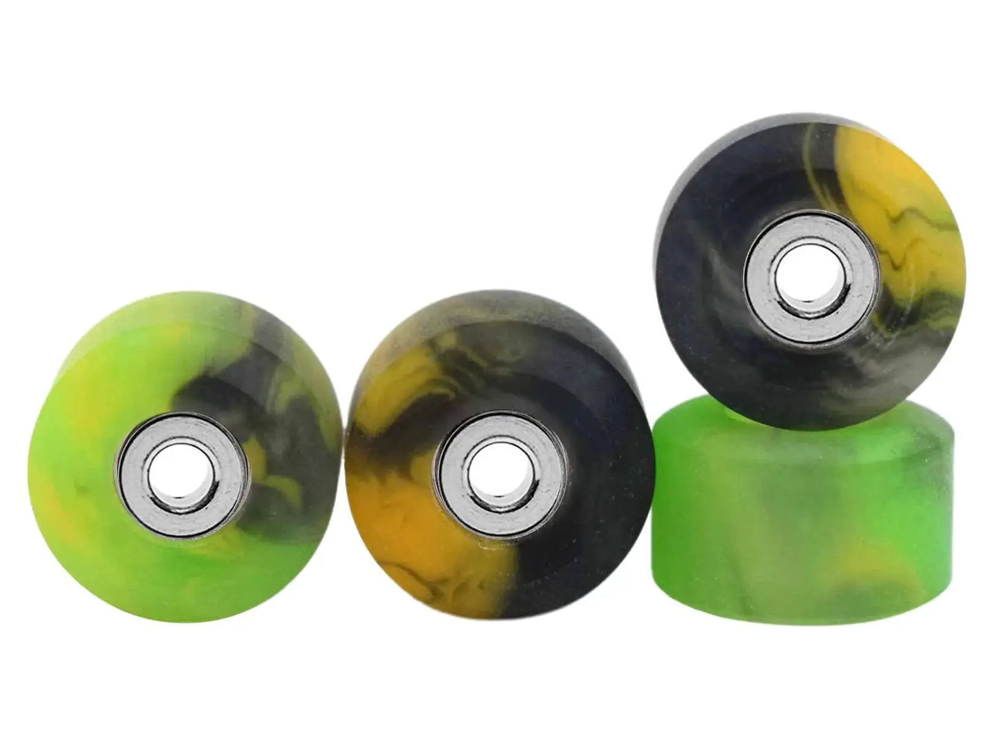 Apex 61D Urethane Fingerboard Wheels With New Street Style Pro Street Tricks 7.7mm Diameter Ultra Spin Bearings Made In The USA Spooky Swirl Colorway