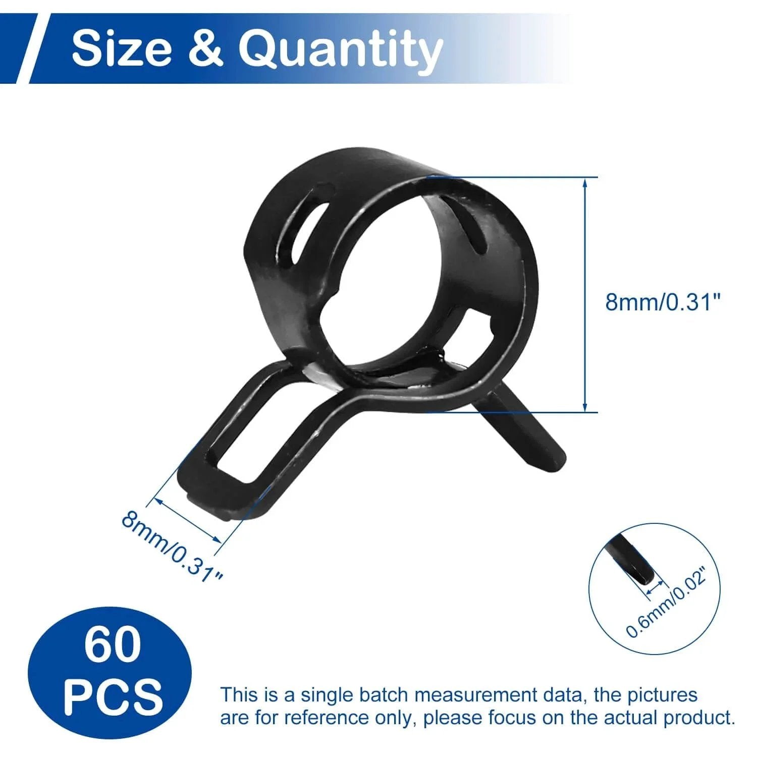 Sixty Pieces 8mm ID Spring Band Hose Clamps Pack For Five Sixteenth Inch ID Fuel Line Clamp Low Pressure Air Hose Clamp