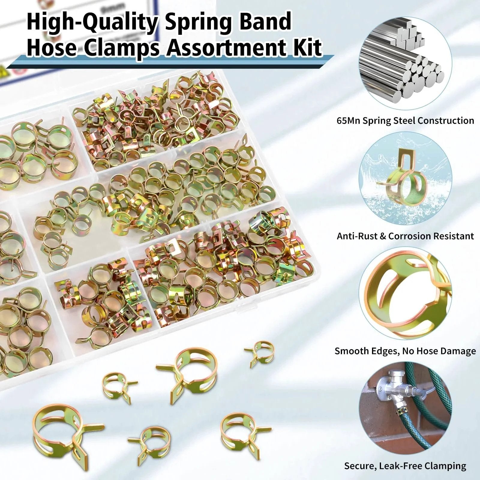 150Pcs Spring Band Hose Clamps Assortment Kit For Fuel Lines And Silicone Vacuum Hoses With Organized Storage Case