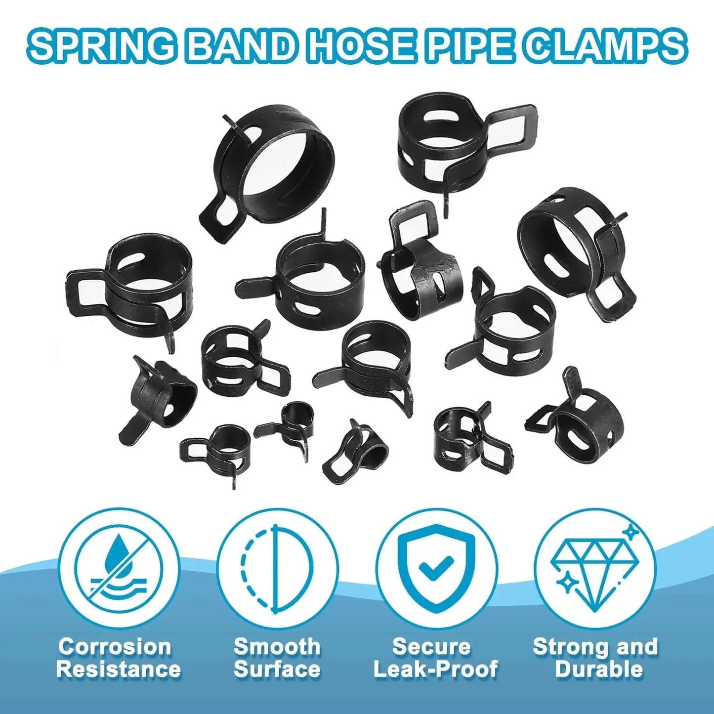 Spring Band Hose Clamps For 18 To 20 Mm Hose OD 15 Pack Corrosion Resistant 65Mn Steel Zinc Plated Vacuum Constant Tension Clips