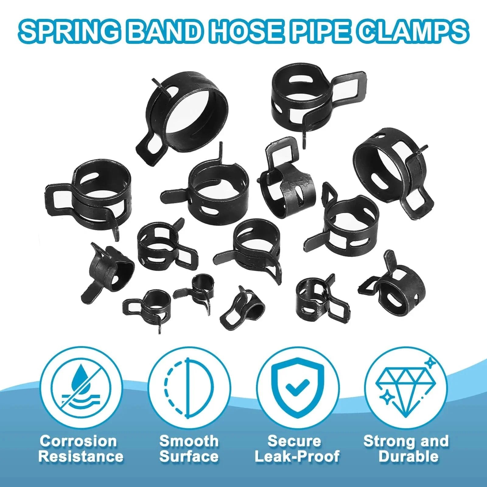 Spring Band Hose Clamps For 18 To 20 Mm Hose OD 15 Pack Corrosion Resistant 65Mn Steel Zinc Plated Vacuum Constant Tension Clips