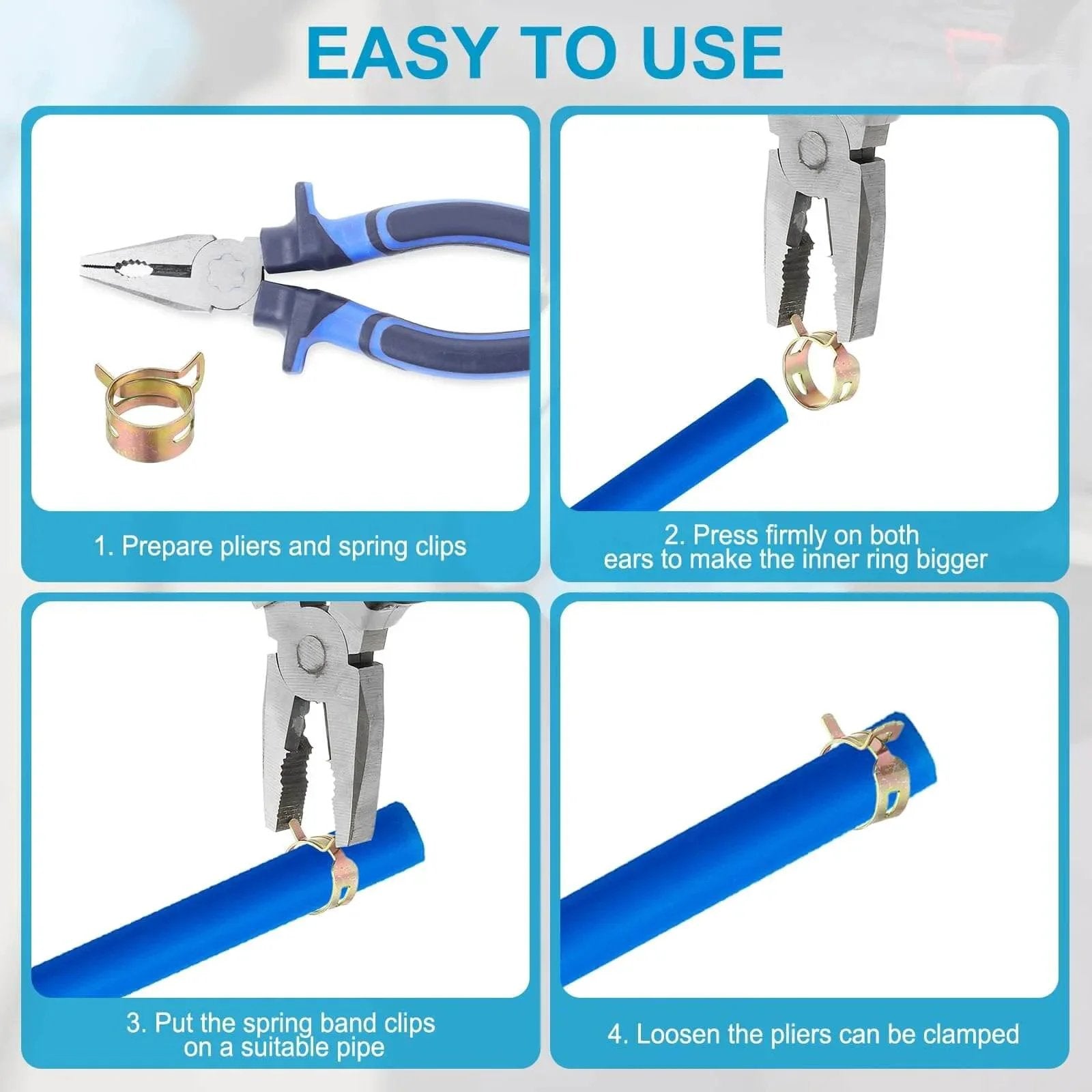 Spring Band Hose Clamps For 7-8.2 Mm OD Hose 50 Pack Corrosion-Resistant 65Mn Steel Vacuum Constant Tension Band Clips usage guide
