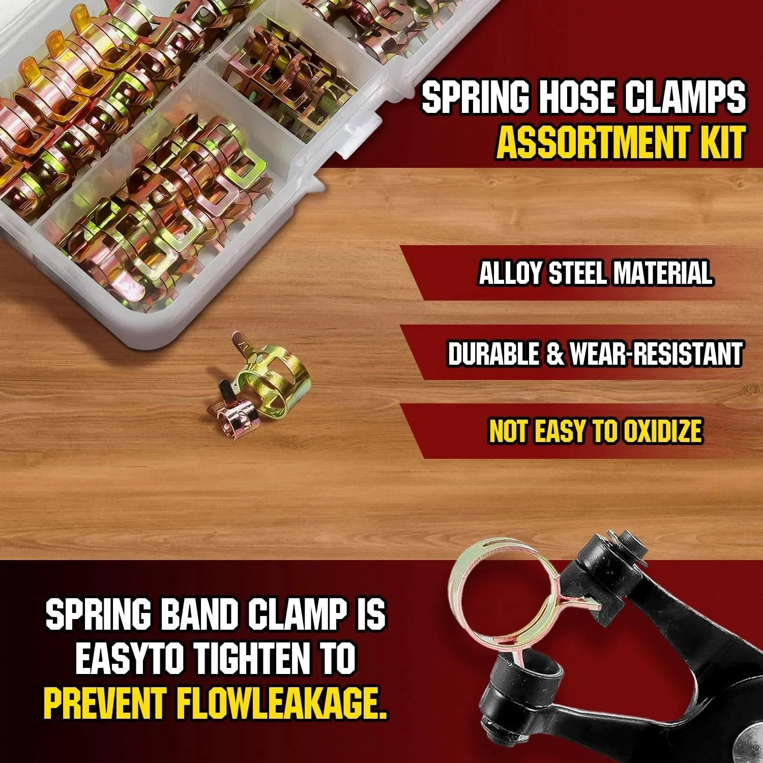 90Pcs 6 To 16 Millimeter Spring Band Hose Clamps Assortment Kit Galvanized Carbon Steel Vacuum Hose Clips with storage case and pliers