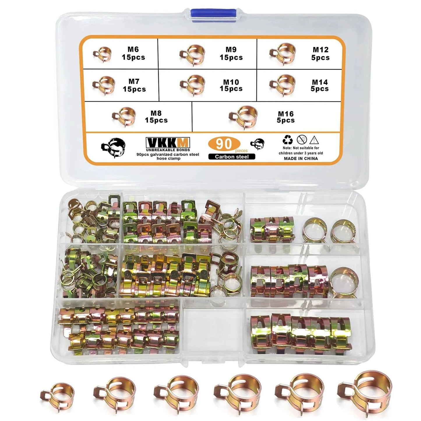 90Pcs 6 To 16 Millimeter Spring Band Hose Clamps Assortment Kit Galvanized Carbon Steel Vacuum Hose Clips Constant Tension Clamps For Vacuum Hoses Fuel Lines And Silicone Hoses Durable Corrosion Resistant Under Hood Automotive Grade Construction in organized storage case