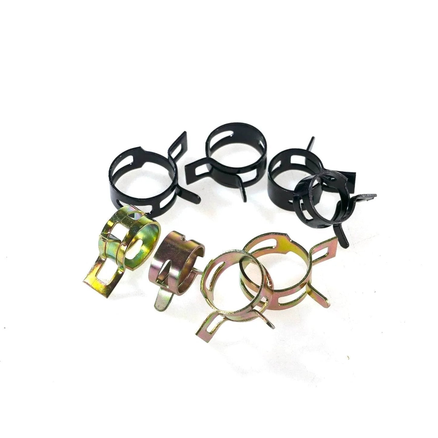 242 Piece Set Spring Band Hose Clamp Assortment Kit 6 To 25 Mm Black and color zinc plated clamps visible.