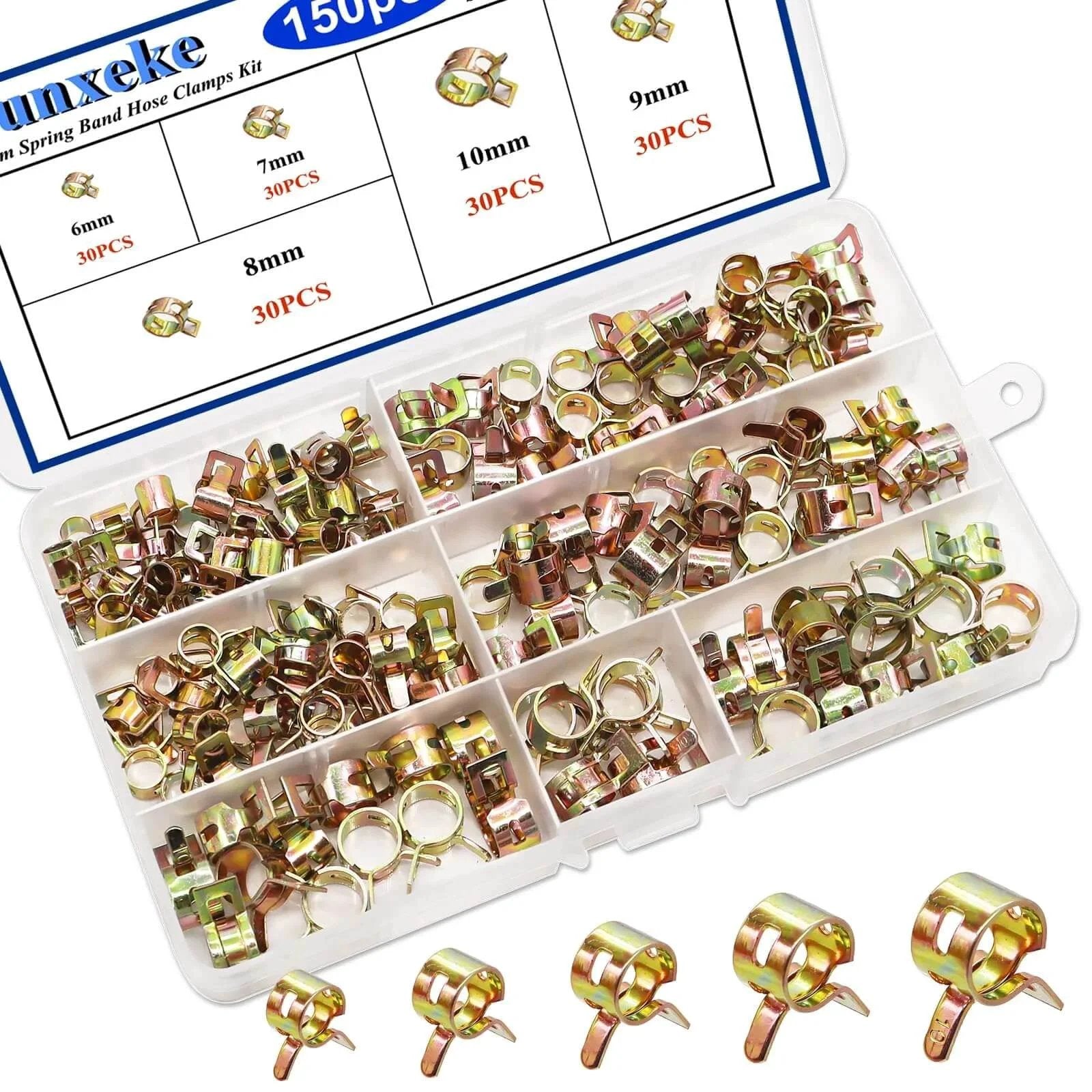 150 Pcs Spring Band Hose Clamps Assortment Kit With Five Sizes 6Mm 7Mm 8Mm 9Mm And 10Mm Ideal For Automotive Fuel Lines Vacuum Hoses