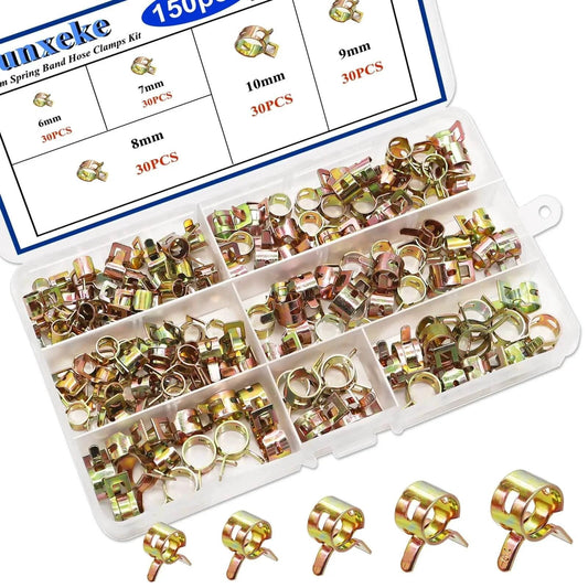 150 Pcs Spring Band Hose Clamps Assortment Kit With Five Sizes 6Mm 7Mm 8Mm 9Mm And 10Mm Ideal For Automotive Fuel Lines Vacuum Hoses