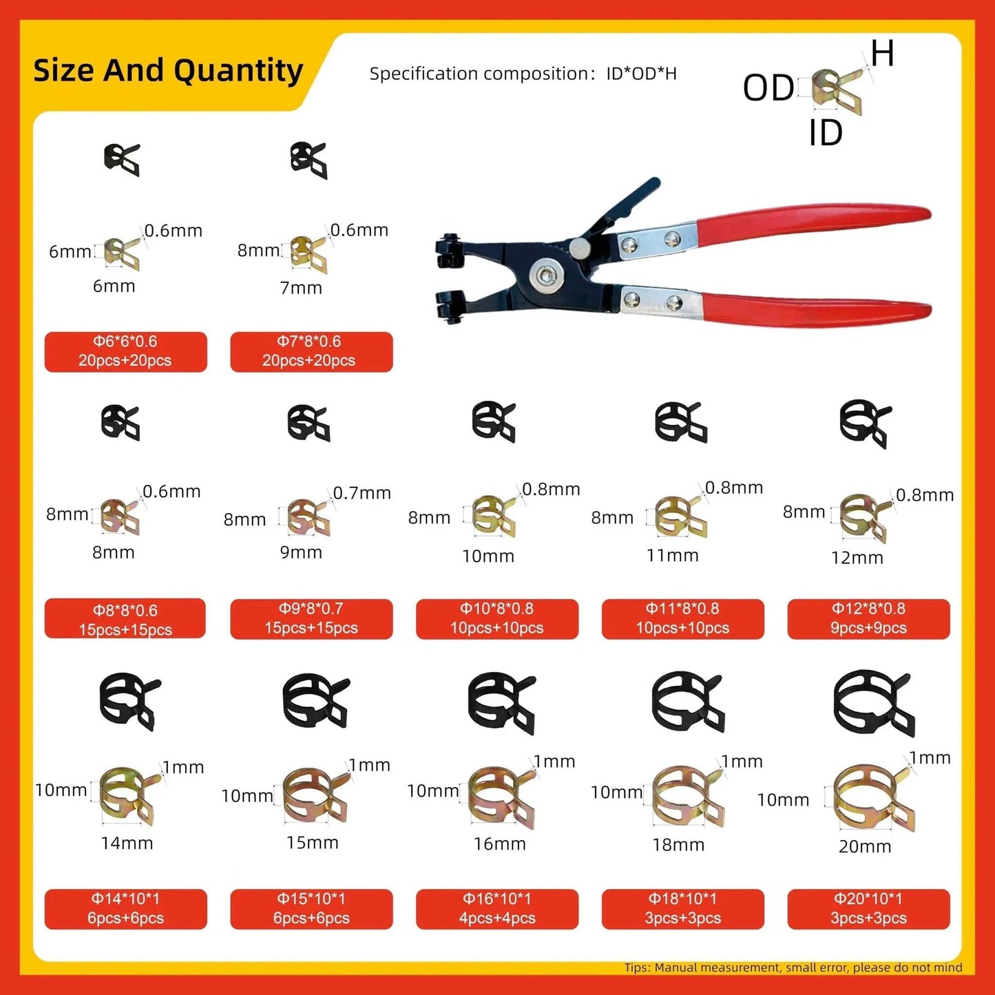 242 Piece Set Spring Band Hose Clamp Assortment Kit 6 To 25 Mm With Hose Clamp Pliers Black And Color Zinc Plated Hose Clips