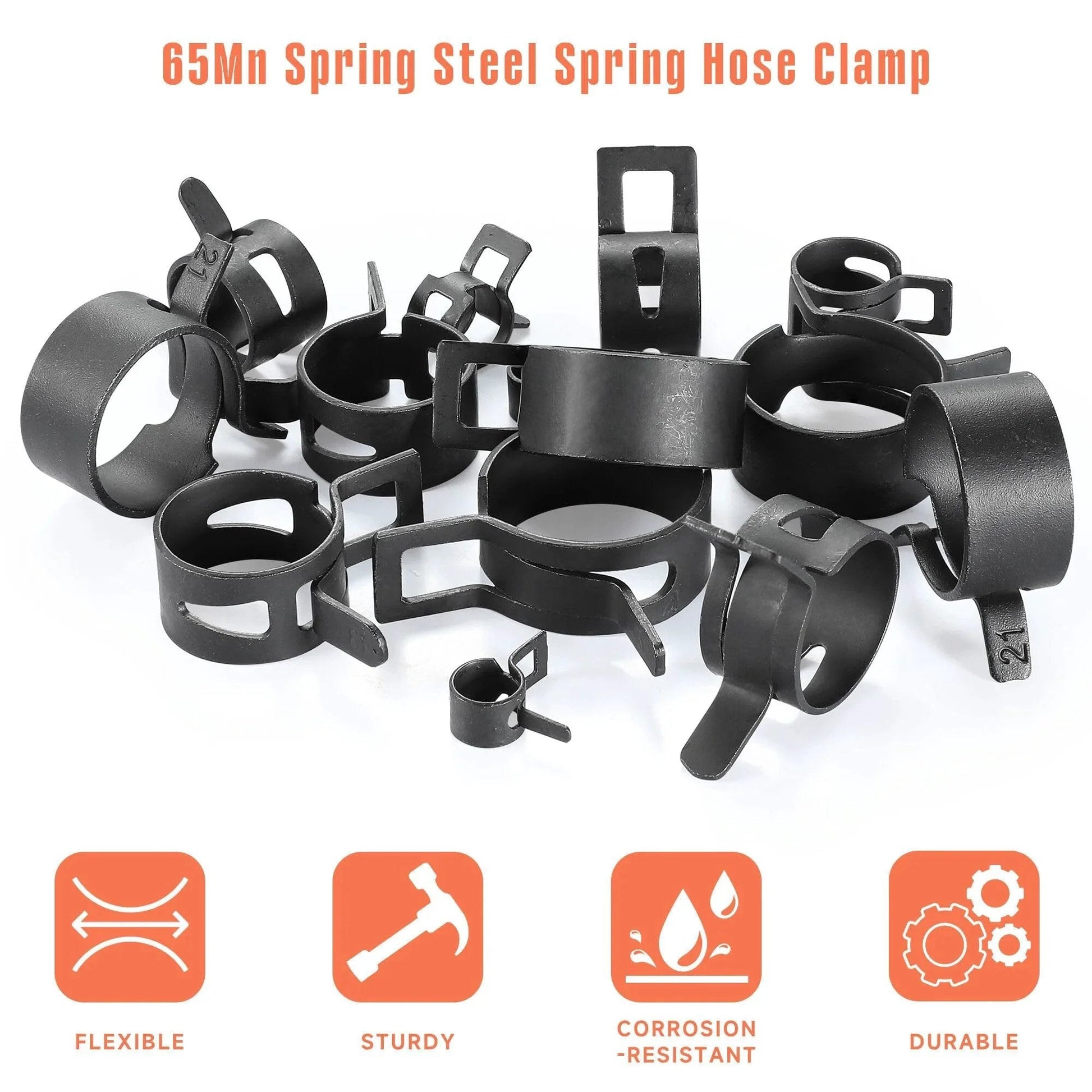 12 Pack 1.1 Inch 28mm Spring Band Hose Clamps with Constant Tension Auto Fuel Line Silicone Vacuum Hose Steel Clamp.