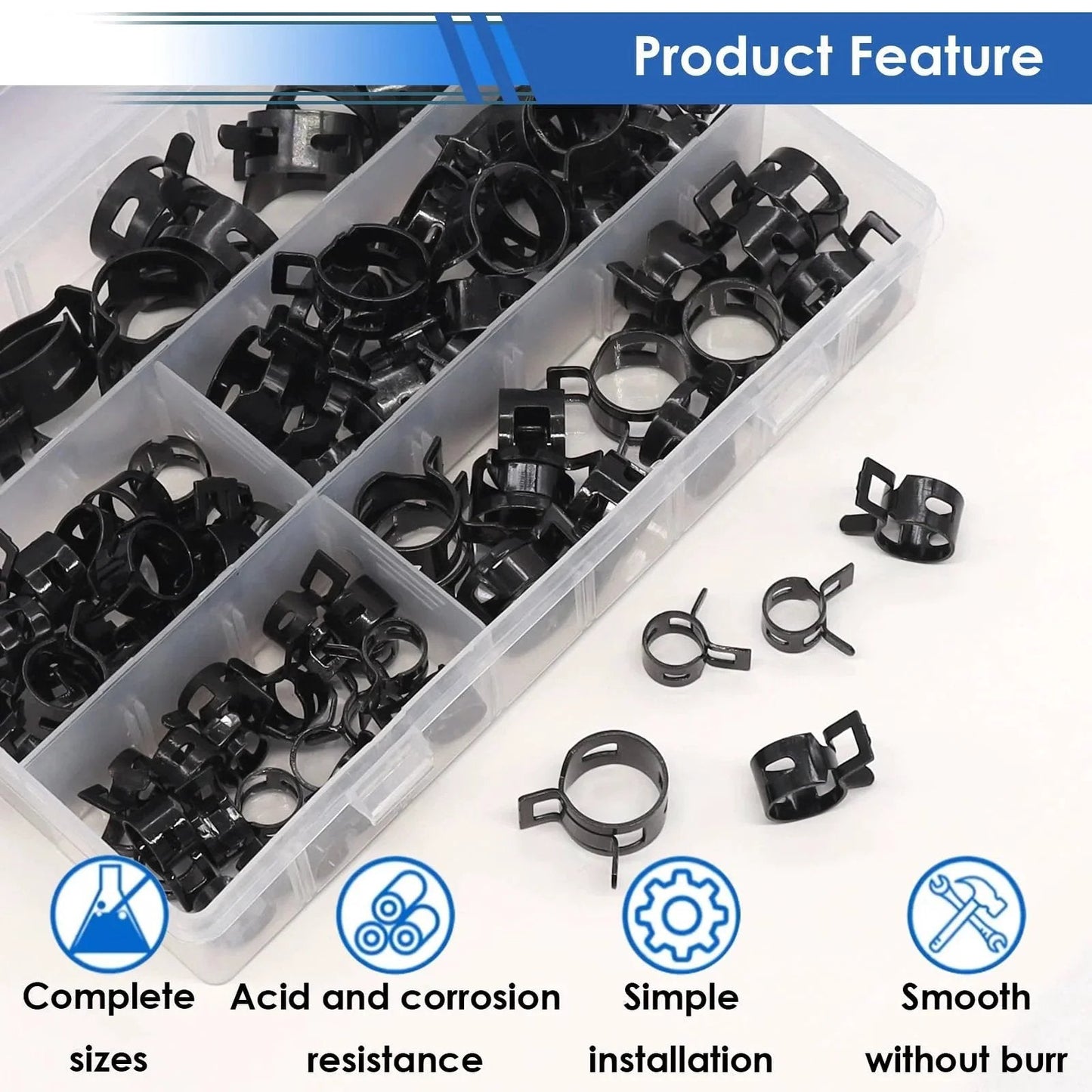 132 Pcs 6 To 25Mm Spring Hose Clamps With Hose Clamp Pliers In 16 Sizes Constant Tension Hose Clamp Kit in plastic box
