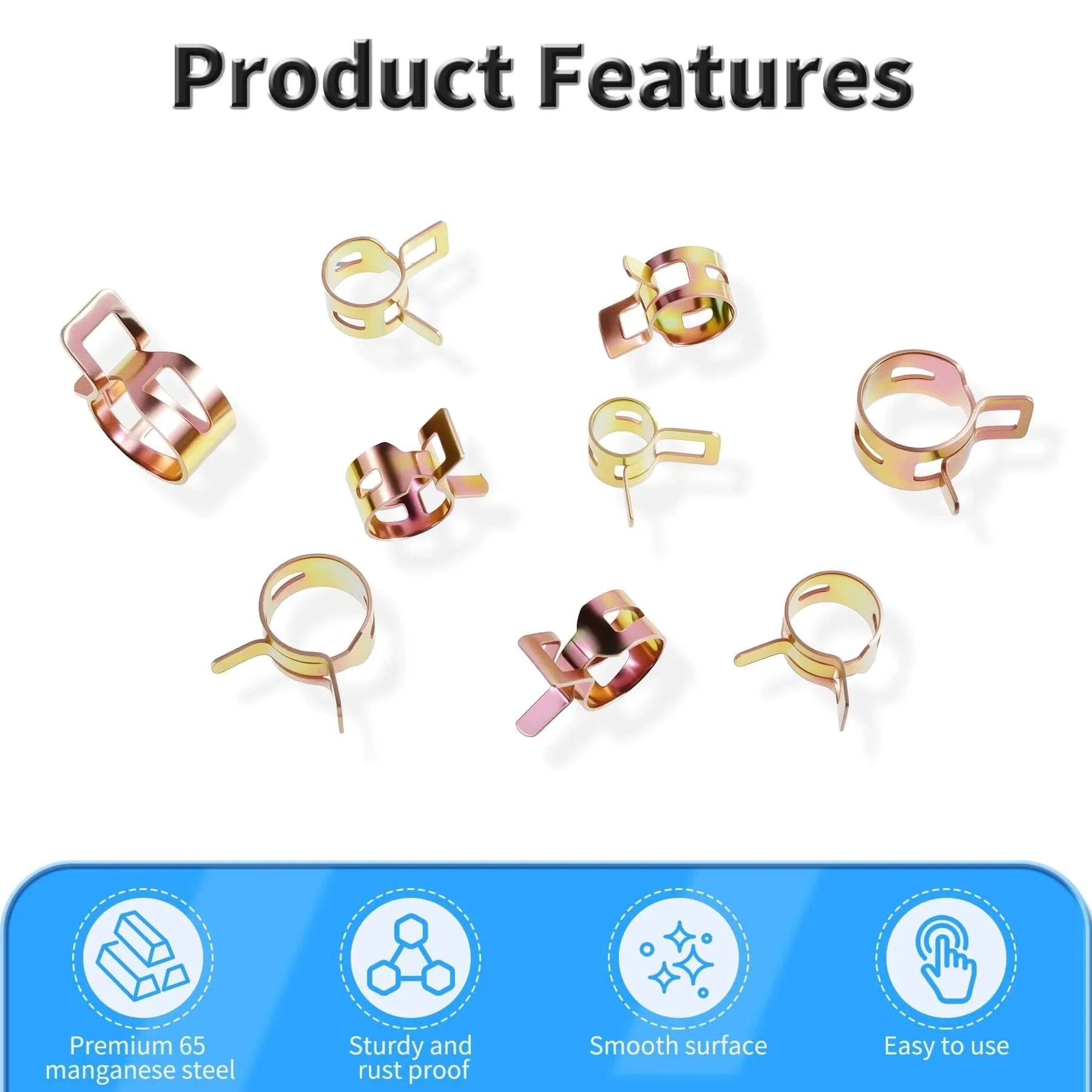 10 Pcs Spring Band Type Hose Clamps 7mm ID 0.28in 12mm Wide Manganese Steel Galvanized Rustproof Assortment Kit product features