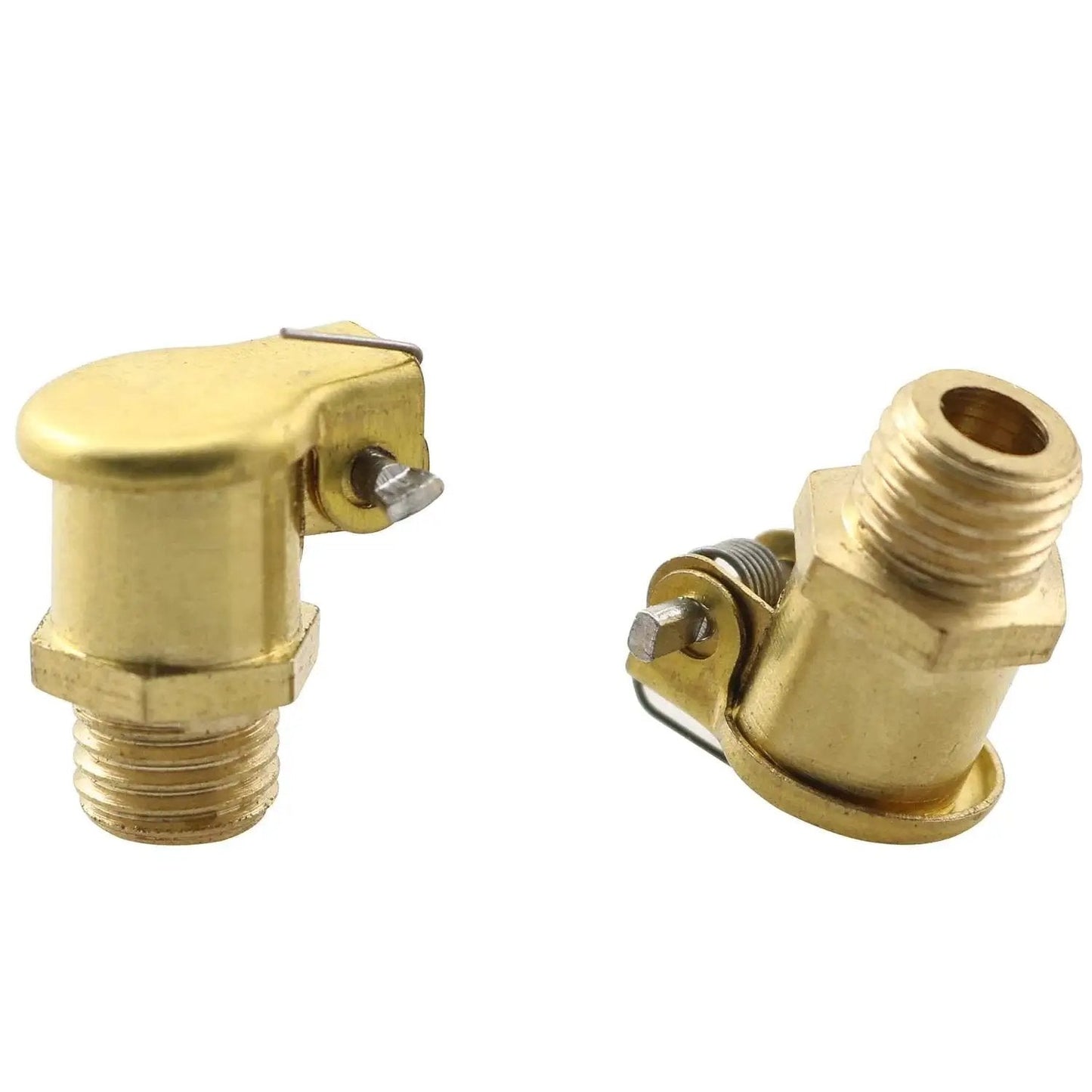 Spring Loaded Copper Oil Cup Caps for Grease Lubrication M8x1 Male Thread 4 Pack, flip caps shown, rust resistant copper construction