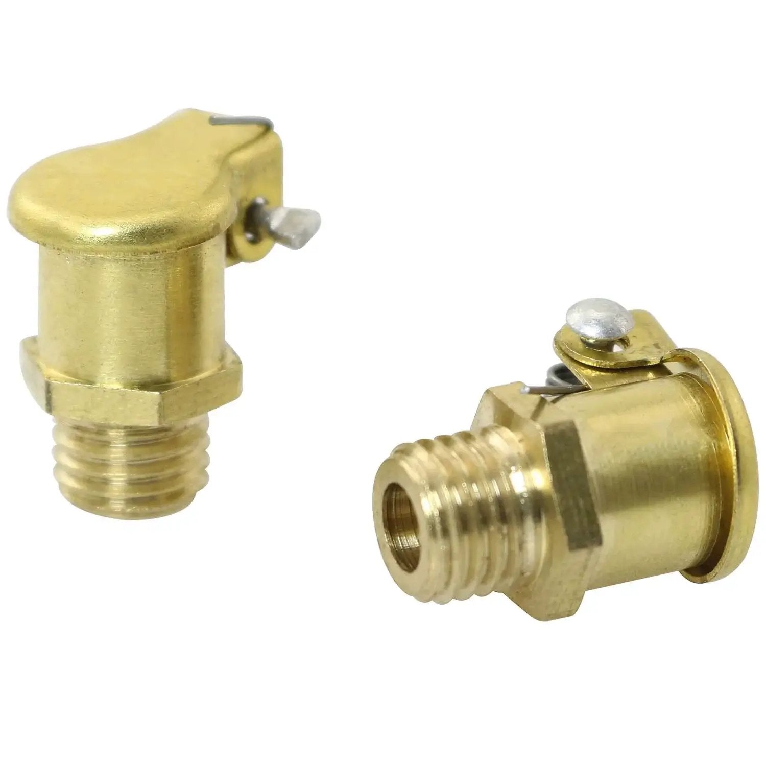 Spring Loaded Copper Oil Cup Caps For Grease Lubrication M8x1 Male Thread 4 Pack With Flip Caps shown in close-up view