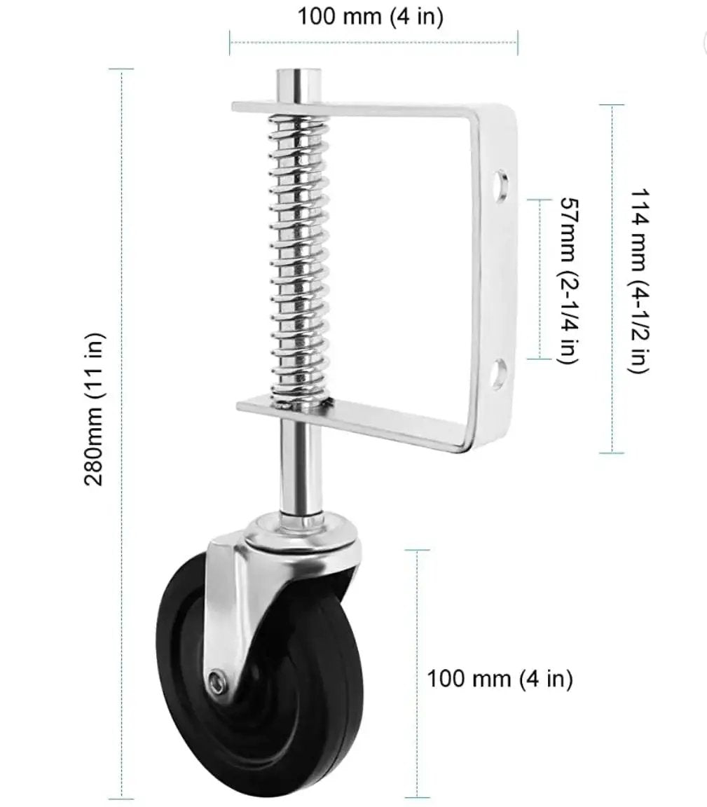 Gate Caster Wheel For 4 Inch And 5 Inch Heavy Duty Spring Loaded Gate Caster With Adjustable Bracket Universal Mount Plate