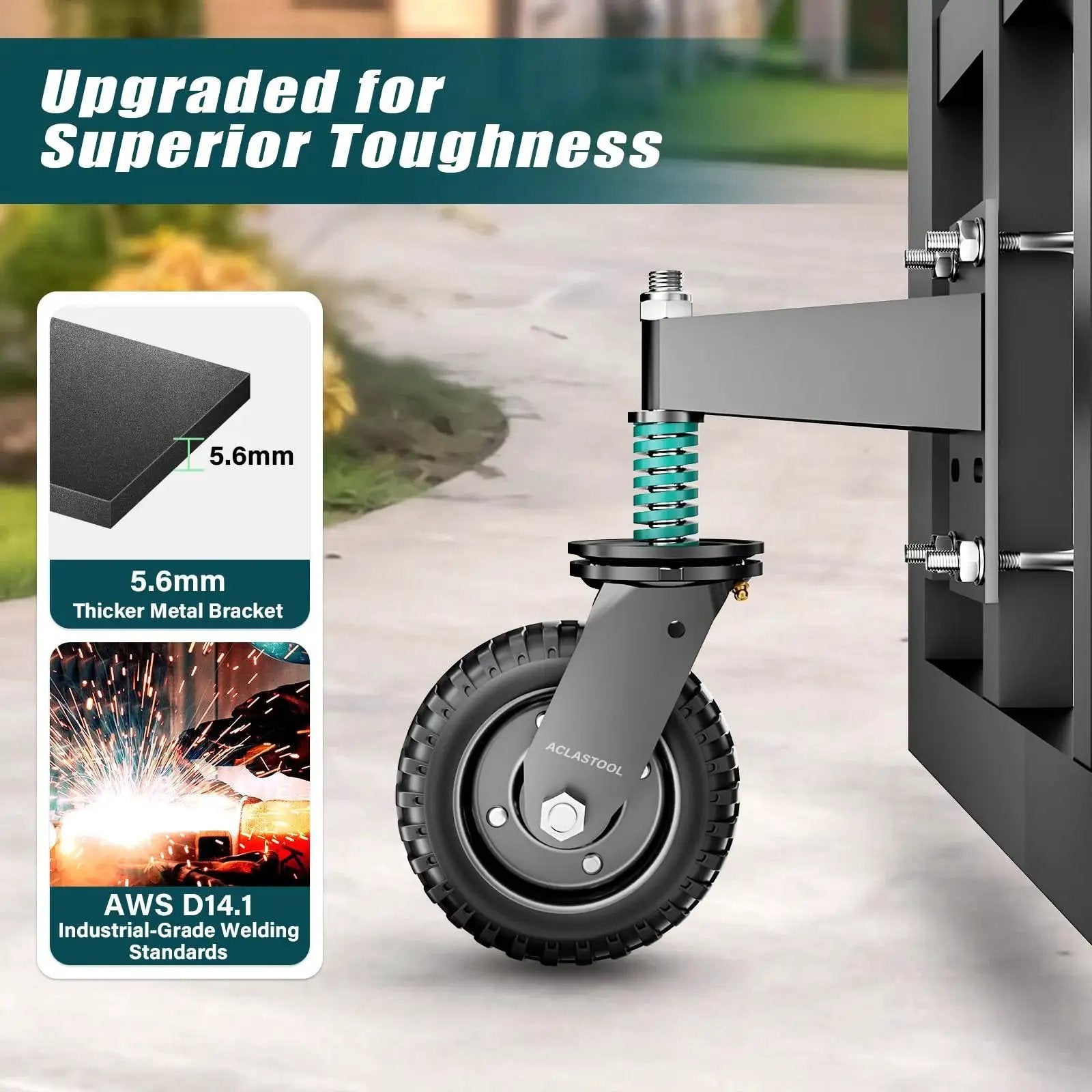 Heavy Duty Gate Wheel With 6 Inch Wheel Diameter, Spring Loaded Caster For Metal Tube And Large Wooden Gates, 550 Lb Capacity, Black, 1 Pack