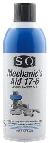 Front view of SQ Penetrating Catalyst Oil 17-6 Mechanic's Aid, 11 Oz can with blue and silver label, enhancing rust protection.